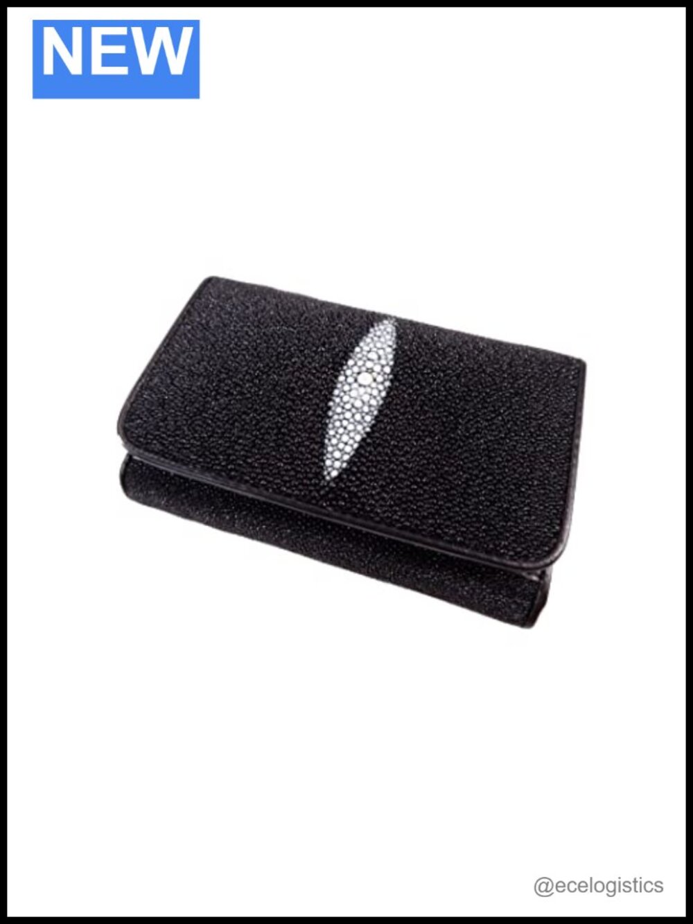Genuine Stingray Skin Tri-Fold Clutch Wallet with 8 Card Slots
